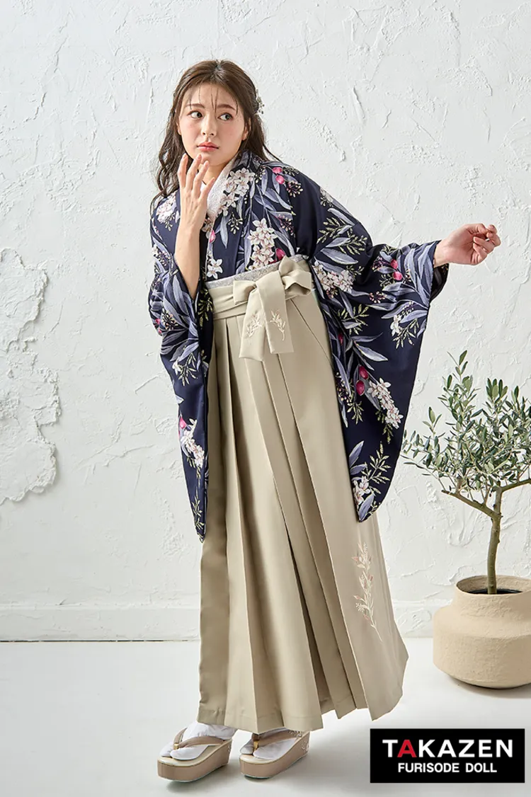 正統派古典袴ネットレンタル　ネイビー/紺色　スタイリッシュ　大人っぽい　清楚系　綺麗　R27056