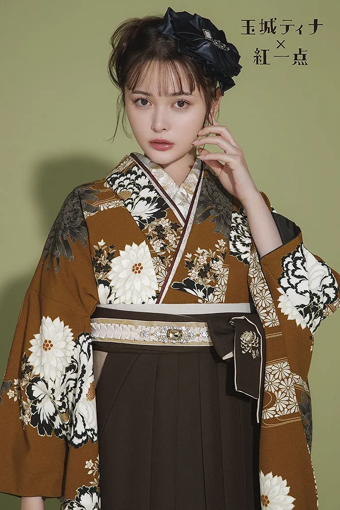 玉城ティナ×紅一点最新作振袖ネットレンタル　正統派古典　テラコッタ　菊柄　オシャレ　大人っぽい　きれいめ　R26065