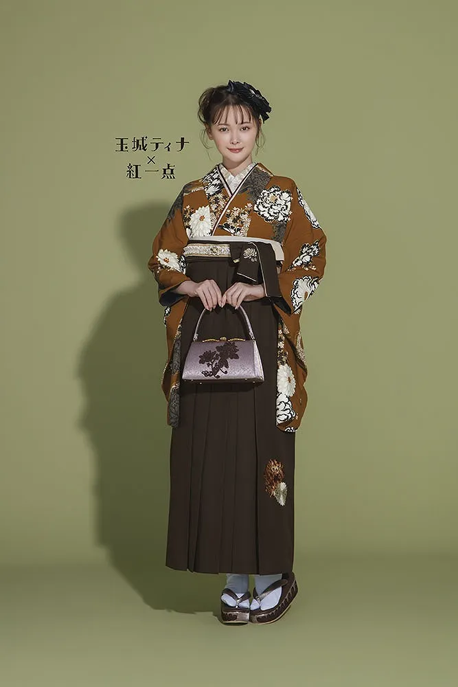 玉城ティナ×紅一点最新作振袖ネットレンタル　正統派古典　テラコッタ　菊柄　オシャレ　大人っぽい　きれいめ　R26065