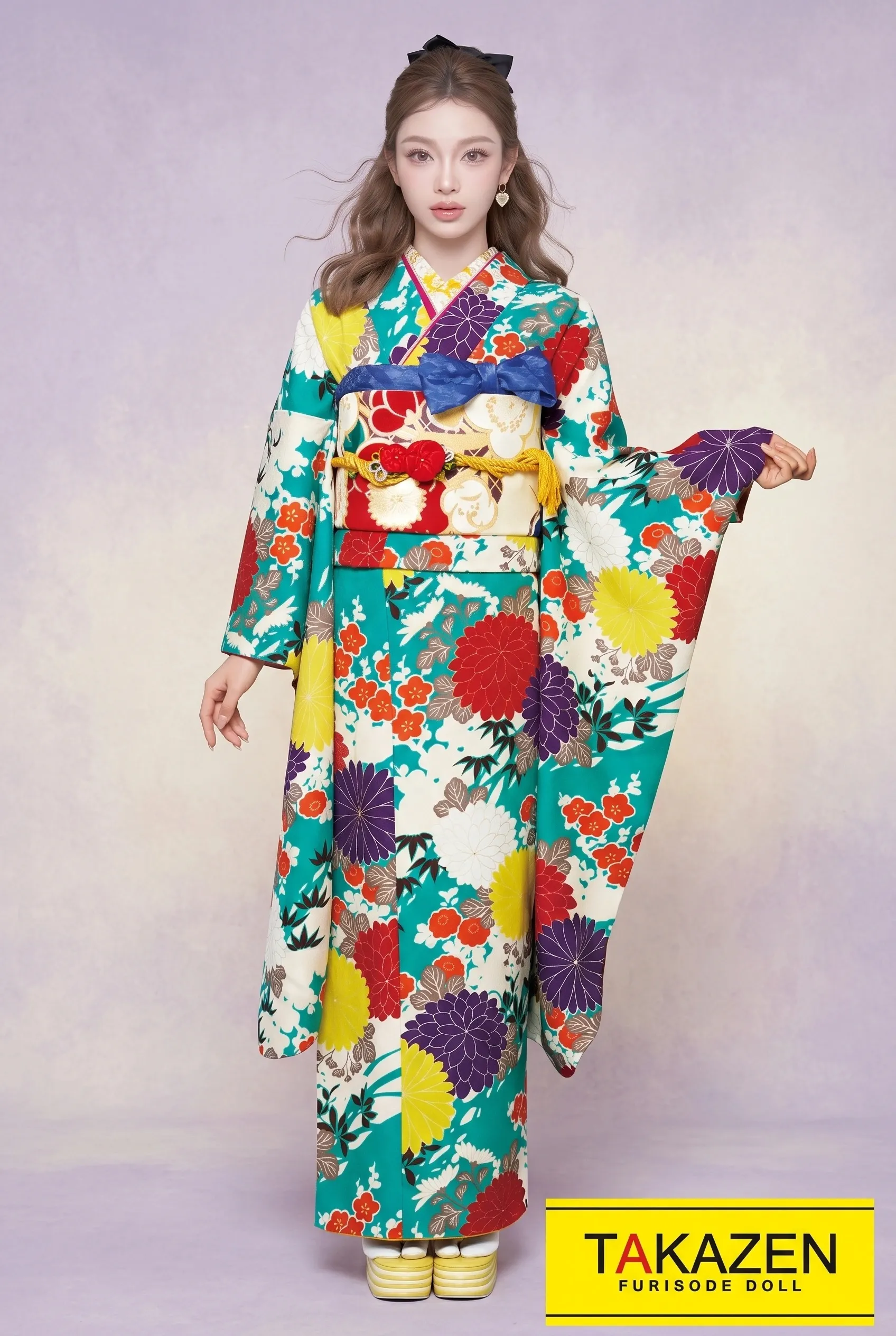 格安レトロ　エメラルドグリーン/赤/グリーン(緑色)　かわいい　個性的　フルセット10万円以下振袖ネットレンタル　32022