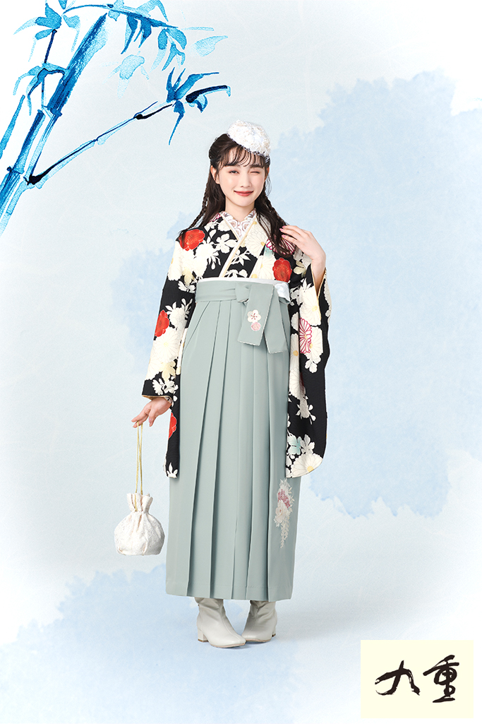 正統派古典　黒/白/赤　菊柄/梅柄　黒ベース　あざとかわいい　ガーリー　九重袴ネットレンタル　K24070