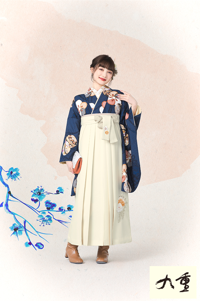 正統派古典　青/ブルー　花柄/和柄　柄小さめ　上品　大人っぽい色合い　ブーツスタイル　九重袴ネットレンタル　K24072