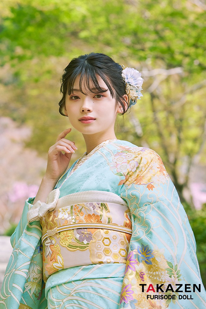 プレミアム古典　水色　最高級手描友禅/吉澤織物　上品　清楚　綺麗　上質　南琴奈　高級振袖ネットレンタル　LB33