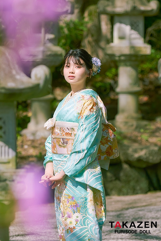 プレミアム古典　水色　最高級手描友禅/吉澤織物　上品　清楚　綺麗　上質　南琴奈　高級振袖ネットレンタル　LB33