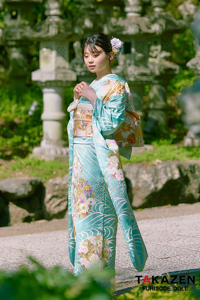 プレミアム古典　水色　最高級手描友禅/吉澤織物　上品　清楚　綺麗　上質　南琴奈　高級振袖ネットレンタル　LB33