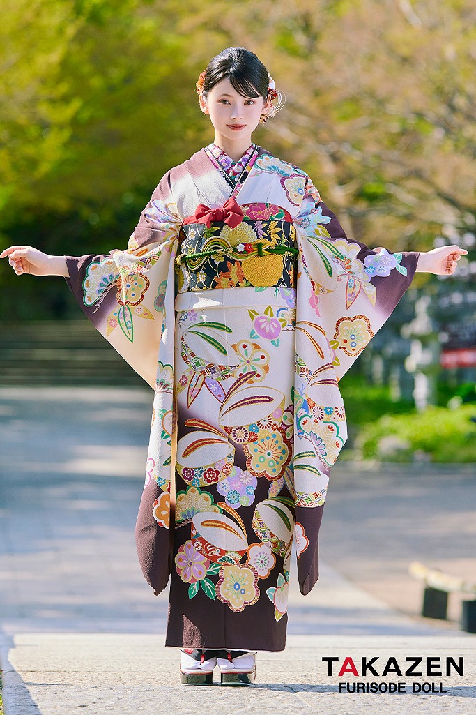プレミアム古典　白/ブラウン(茶色)　吉澤織物　こっぽりウサギ　はんなり　かわいらしい　南琴奈　最高級振袖ネットレンタル　LB34