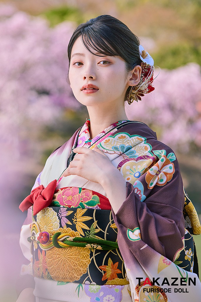 プレミアム古典　白/ブラウン(茶色)　吉澤織物　こっぽりウサギ　はんなり　かわいらしい　南琴奈　最高級振袖ネットレンタル　LB34