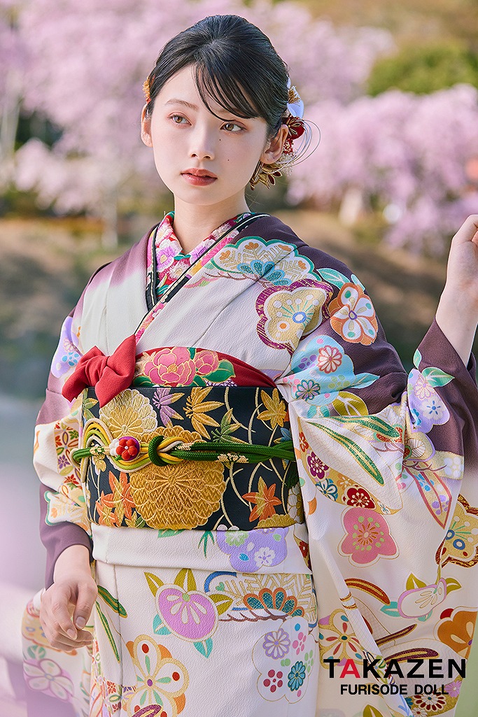 プレミアム古典　白/ブラウン(茶色)　吉澤織物　こっぽりウサギ　はんなり　かわいらしい　南琴奈　最高級振袖ネットレンタル　LB34