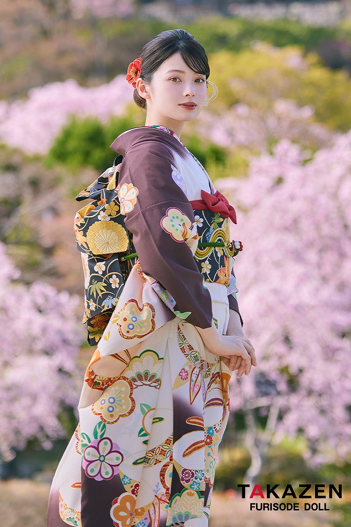 プレミアム古典　白/ブラウン(茶色)　吉澤織物　こっぽりウサギ　はんなり　かわいらしい　南琴奈　最高級振袖ネットレンタル　LB34