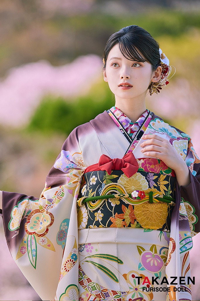 プレミアム古典　白/ブラウン(茶色)　吉澤織物　こっぽりウサギ　はんなり　かわいらしい　南琴奈　最高級振袖ネットレンタル　LB34