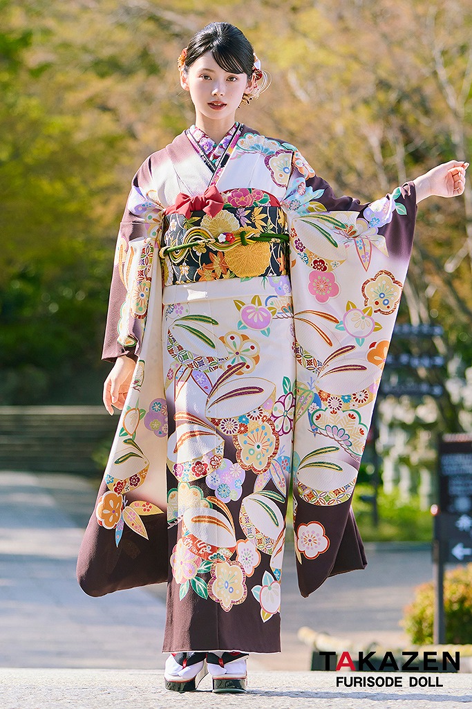 プレミアム古典　白/ブラウン(茶色)　吉澤織物　こっぽりウサギ　はんなり　かわいらしい　南琴奈　最高級振袖ネットレンタル　LB34