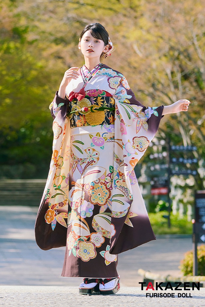 プレミアム古典　白/ブラウン(茶色)　吉澤織物　こっぽりウサギ　はんなり　かわいらしい　南琴奈　最高級振袖ネットレンタル　LB34