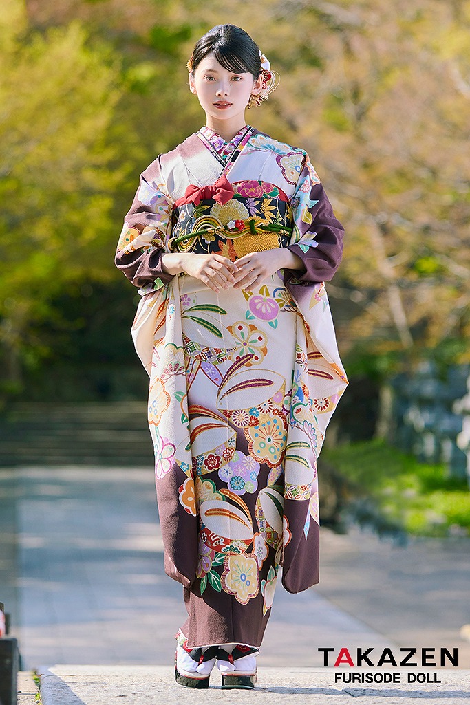 プレミアム古典　白/ブラウン(茶色)　吉澤織物　こっぽりウサギ　はんなり　かわいらしい　南琴奈　最高級振袖ネットレンタル　LB34