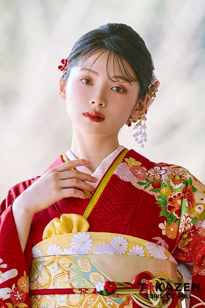 プレミアム古典　赤　吉澤織物/最高級金彩手描友禅　柄小さめ　清楚　南琴奈　王道古典柄振袖ネットレンタル　LB36