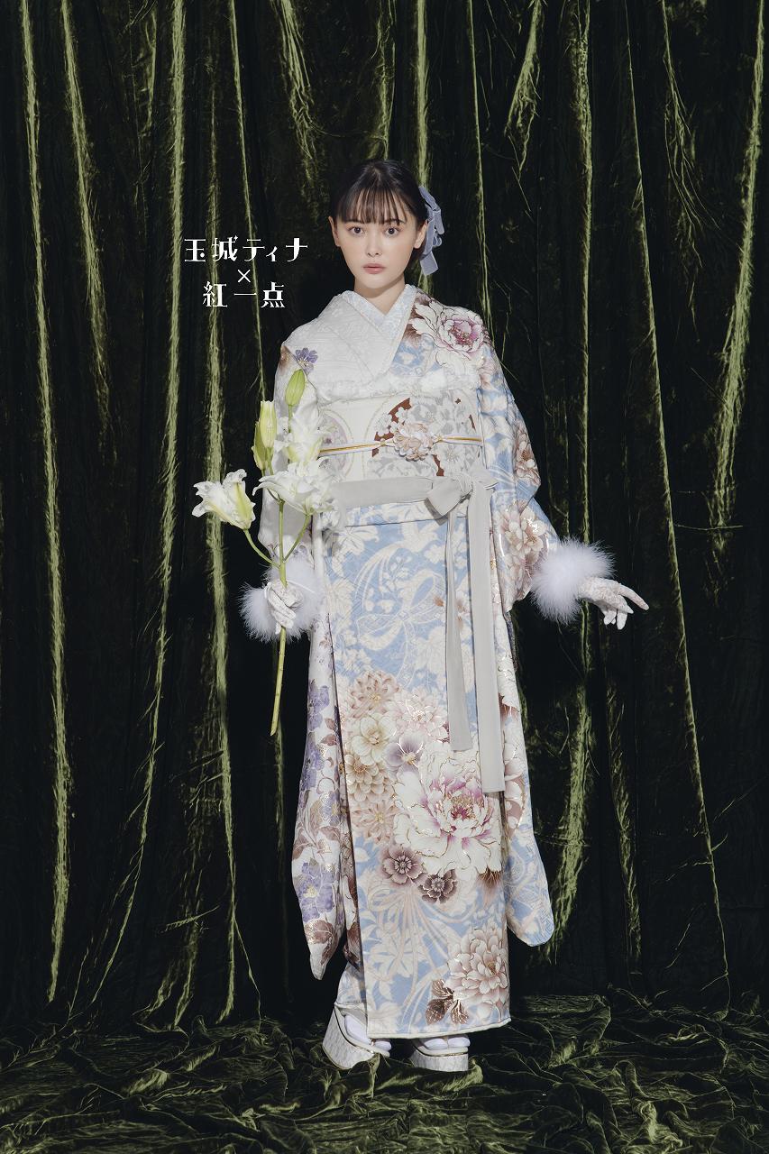 玉城ティナ×紅一点振袖ネットレンタル　水色/バイカラー/淡色　量産型　フェミニン　可愛い　ワントーンコーデ　K516