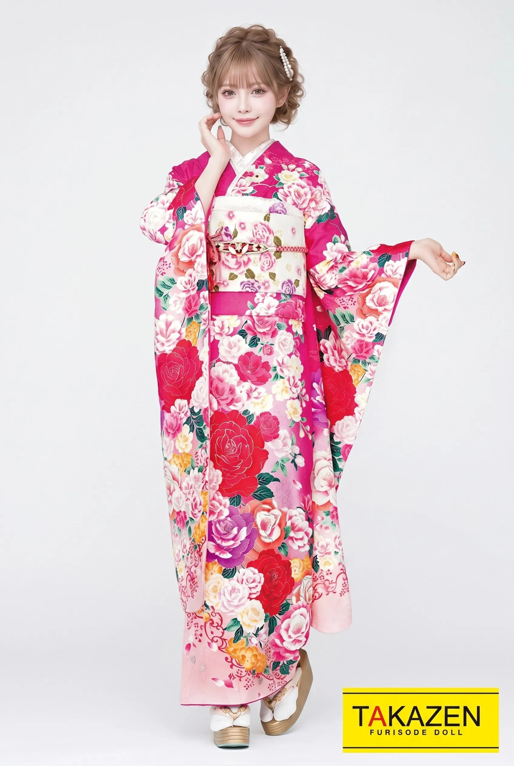 格安キュートガーリー　ピンク　薔薇柄　ゆめかわいい　華やか　ラブリー　かわいい　姫系　リズリサ好きにおすすめの振袖ネットレンタル　32166