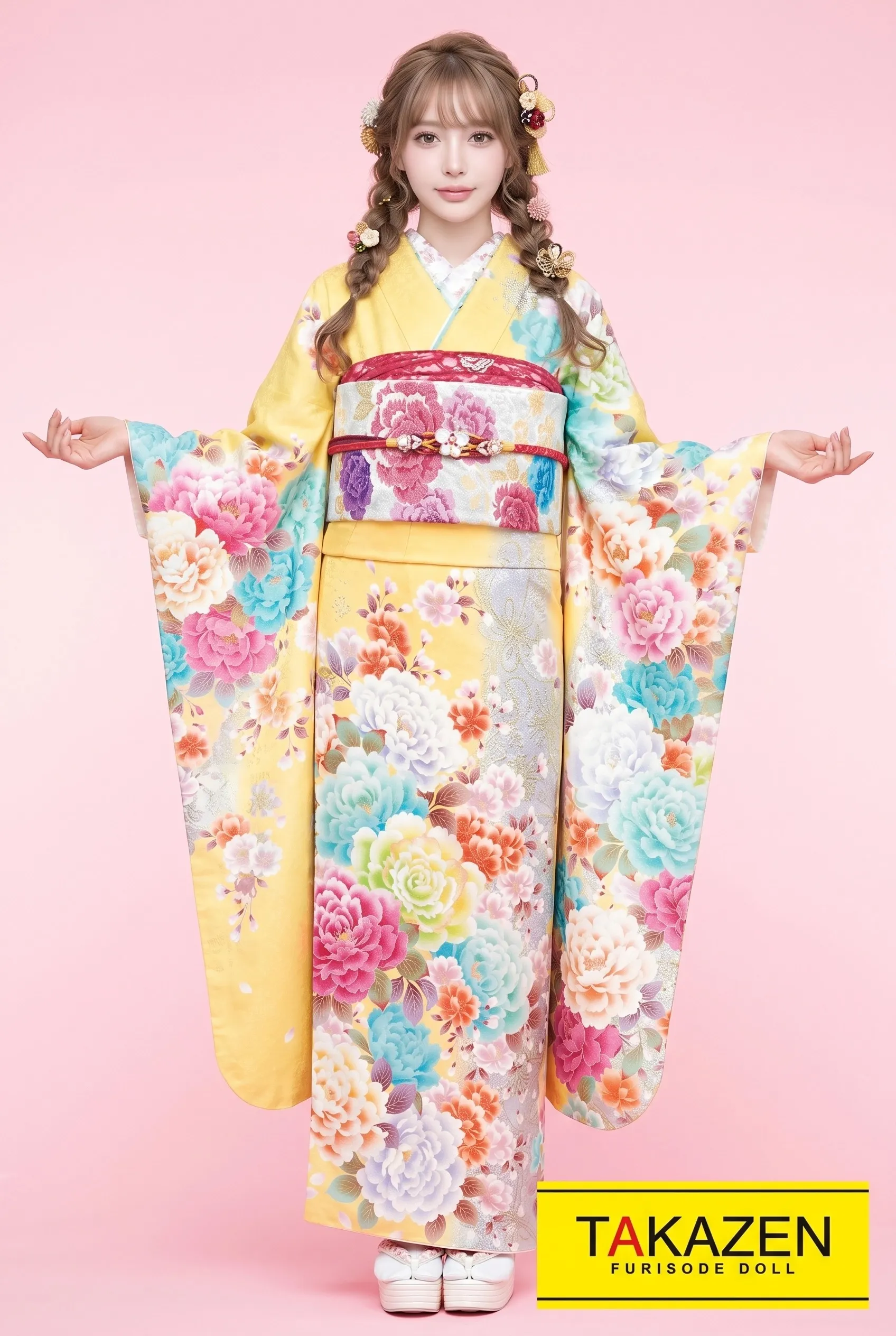 安くてかわいいキュート系　黄色/水色/パステルカラー　ゆるふわ　　量産型　ラブリー　かわいい振袖ネットレンタル　32167