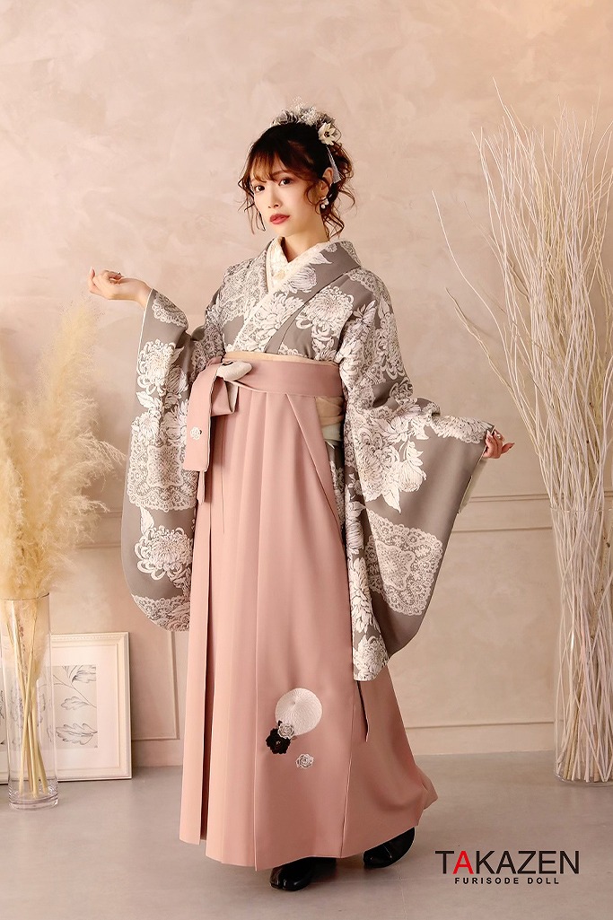森七菜袴ネットレンタル　グレー/薄色　菊柄/ボタニカルフラワー　淡い色　フェミニン　くすみ系　　　R23064