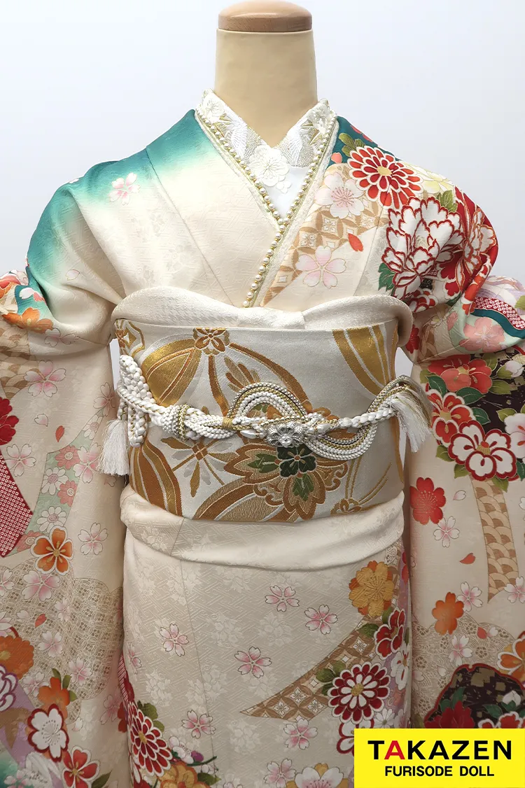 安い！正統派古典 白/グリーン(緑色) ボタン柄 綺麗 グラデージョン