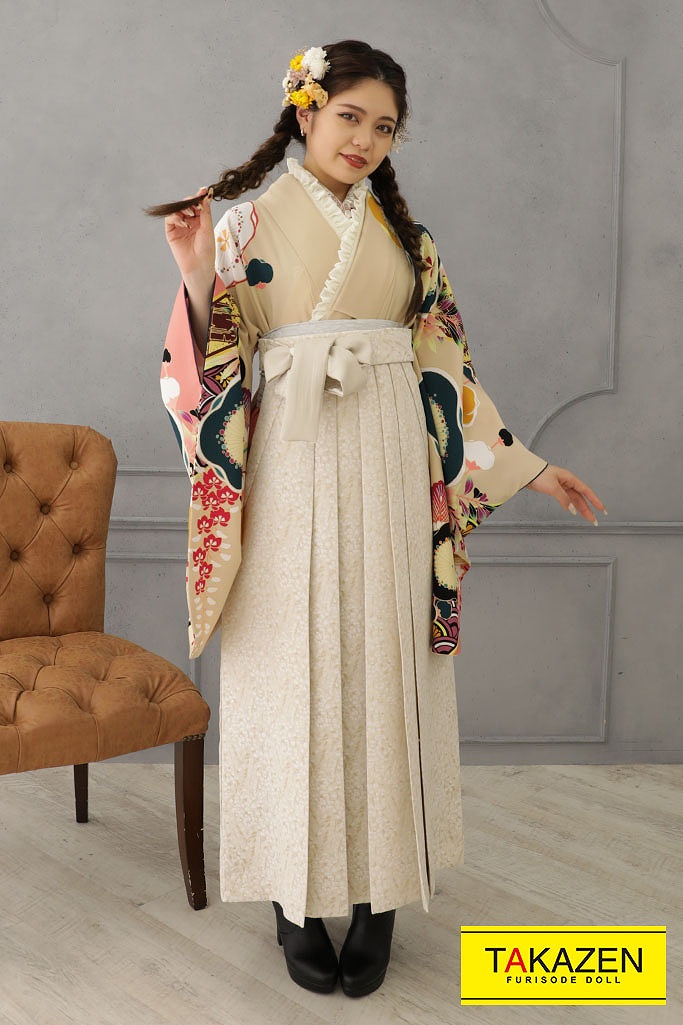 藤田ニコル(にこるん)袴ネットレンタル　くすみ系　ベージュ　おしゃれ　レトロ　人気　R21058
