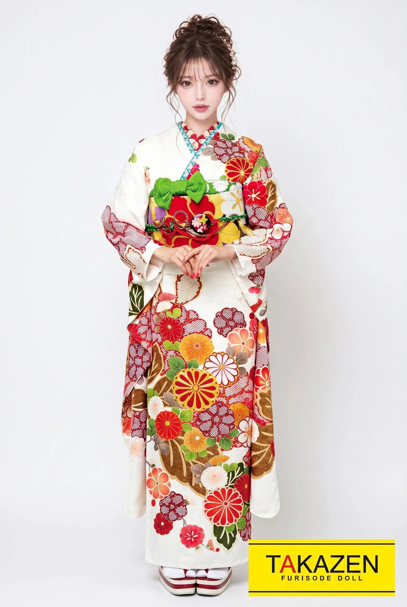 正統派古典 白/赤/クリーム 菊柄/小花柄 上品 きれい シンプル古典振袖