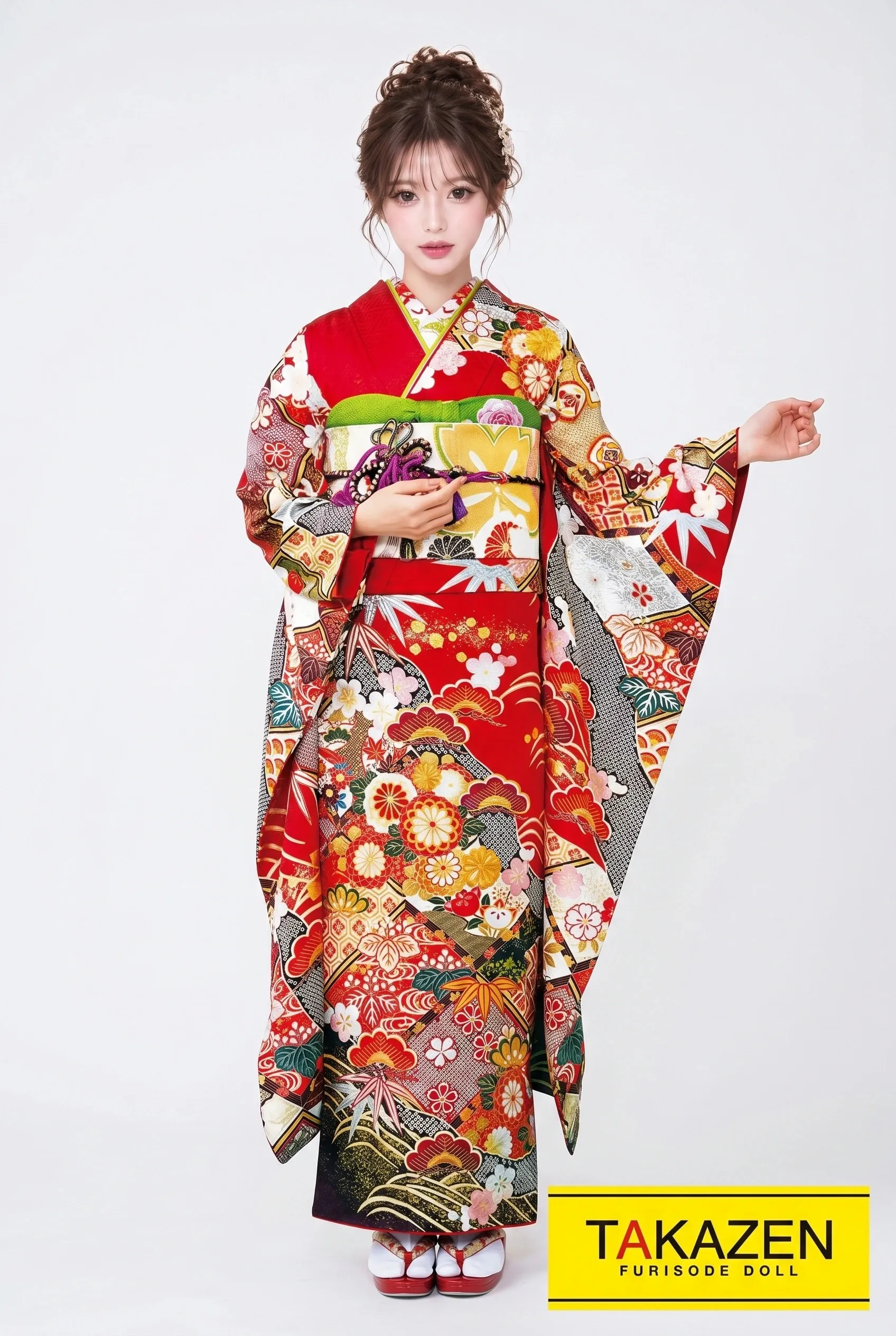 正統派古典　赤/黒/ゴールド(金色)　菊柄/和柄/小さめ柄　定番人気　上品　綺麗古典振袖通販　大人　可愛い　32052