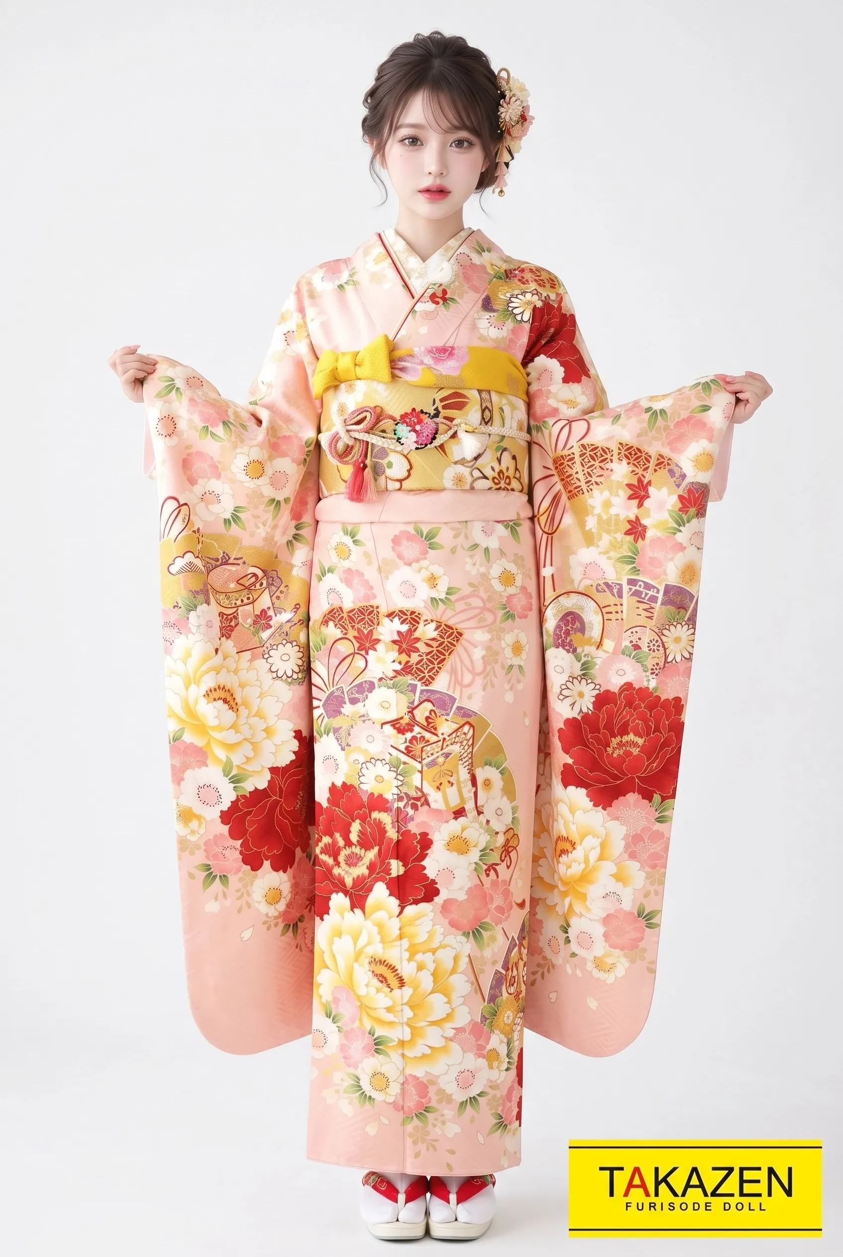 正統派古典　ピンク/赤　　牡丹柄/大柄　おしとやか　かわいい古典振袖ネットレンタル　上品　清楚　G36