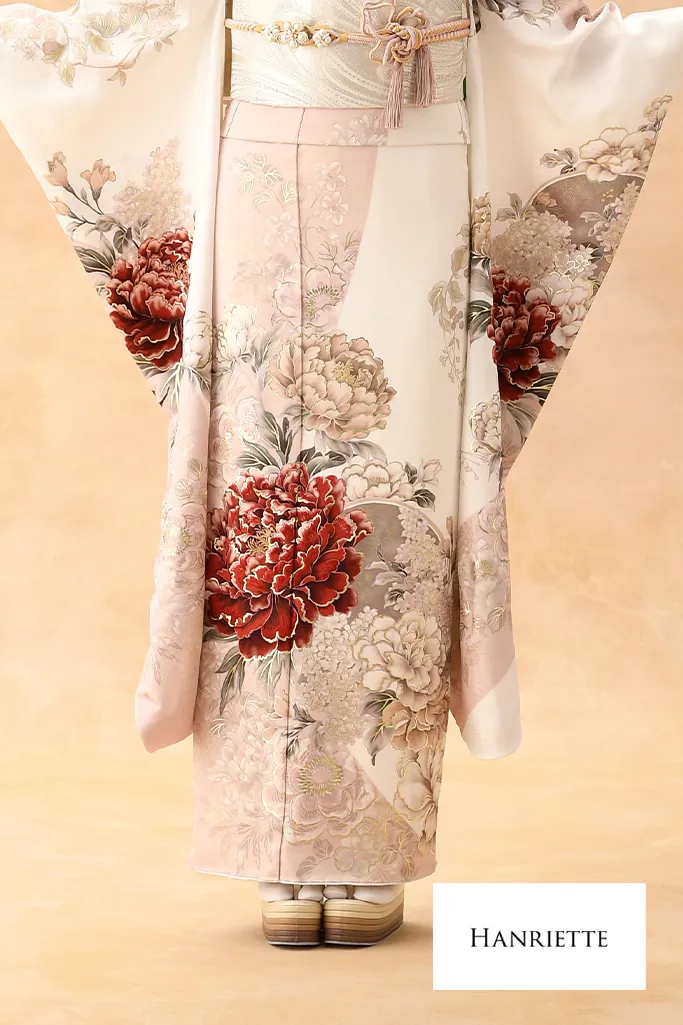 正統派古典　薄ピンク/淡い色　牡丹柄　くすみ系　かわいい　やわらかい印象　おしとやか振袖ネットレンタル　K1208