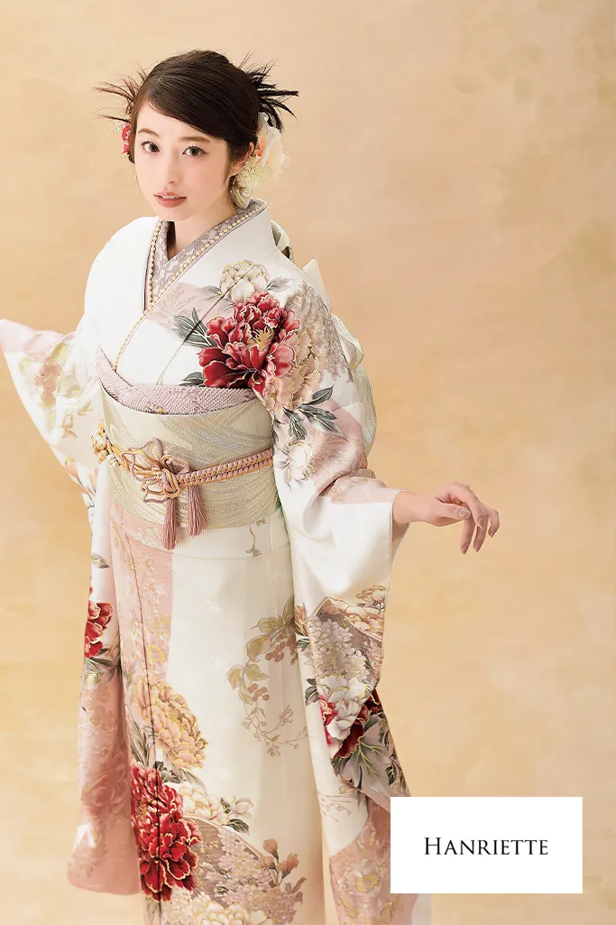 正統派古典　薄ピンク/淡い色　牡丹柄　くすみ系　かわいい　やわらかい印象　おしとやか振袖ネットレンタル　K1208