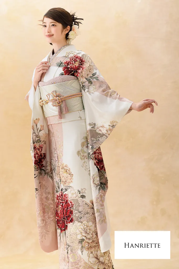 正統派古典　薄ピンク/淡い色　牡丹柄　くすみ系　かわいい　やわらかい印象　おしとやか振袖ネットレンタル　K1208