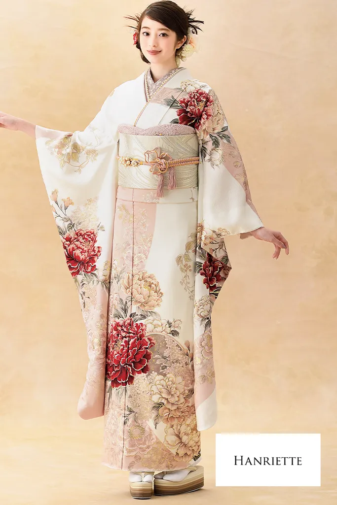正統派古典　薄ピンク/淡い色　牡丹柄　くすみ系　かわいい　やわらかい印象　おしとやか振袖ネットレンタル　K1208