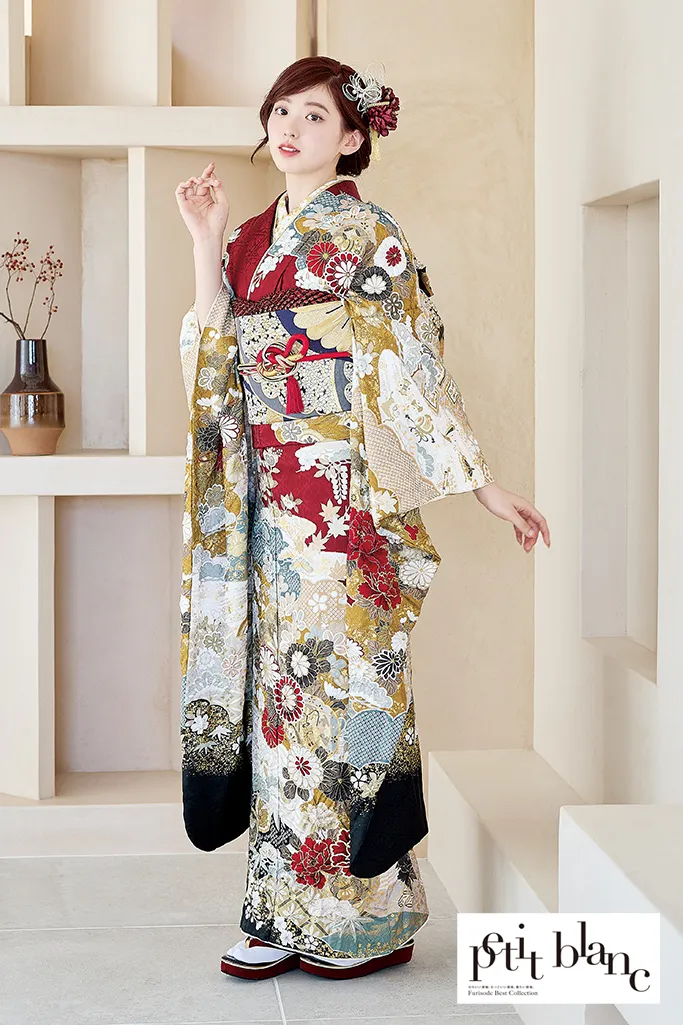 正統派古典　赤　菊柄　王道　綺麗　上品　柄小さめ　定番　はんなり　振袖ネットレンタル　K1209