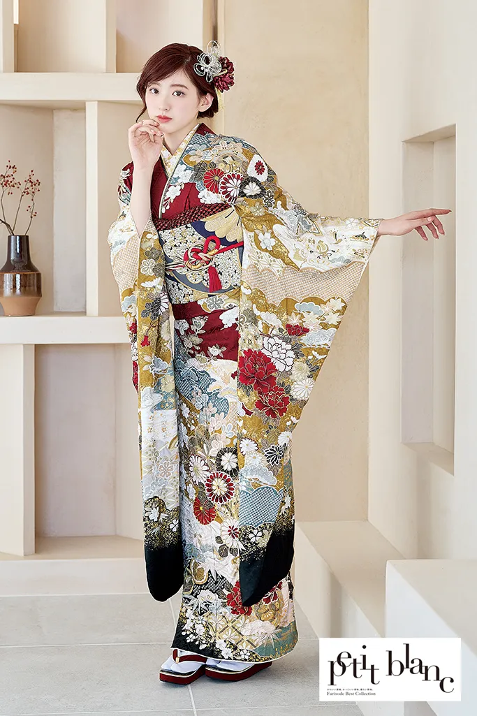 正統派古典　赤　菊柄　王道　綺麗　上品　柄小さめ　定番　はんなり　振袖ネットレンタル　K1209