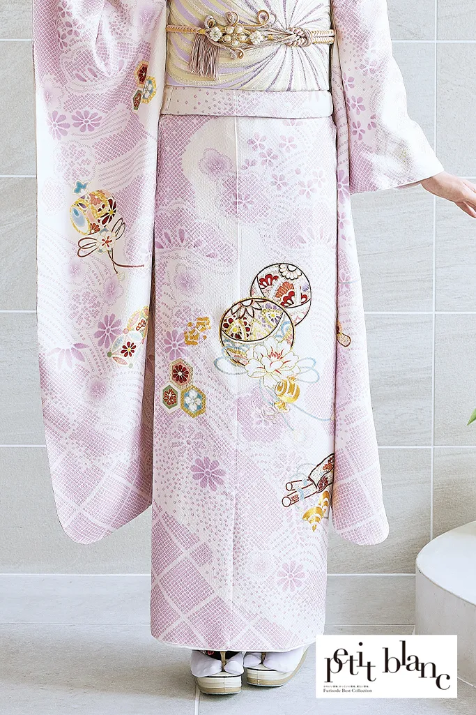 正統派古典　ピンク/淡い色　鞠柄　絞り風　かわいい　上品　はんなり　おしとやか振袖ネットレンタル　K1210