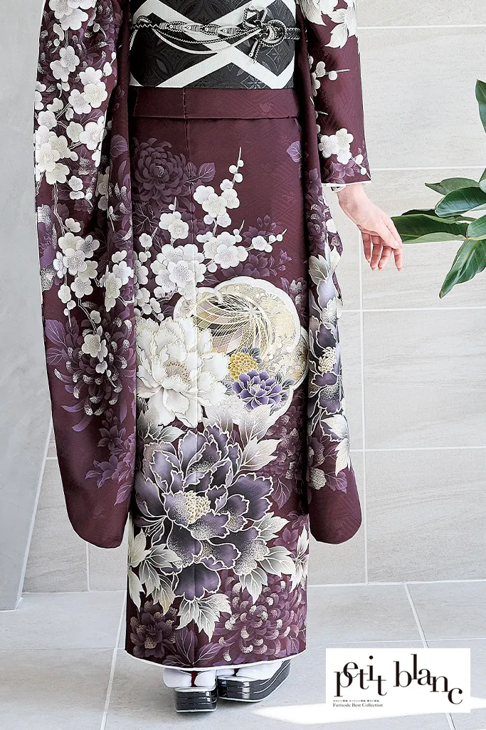 正統派古典　あずき色/茶色　牡丹柄　珍しい色　大人っぽい　綺麗系　上品　おしとやか　振袖ネットレンタル　K1215