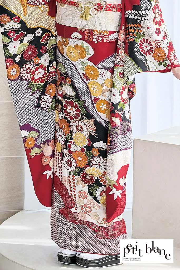 正統派古典　赤/赤地　藤の花/菊柄　清楚　定番　人気　上品　はんなり　柄小さめ振袖ネットレンタル　K1218