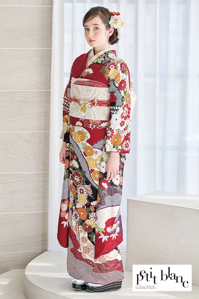 正統派古典　赤/赤地　藤の花/菊柄　清楚　定番　人気　上品　はんなり　柄小さめ振袖ネットレンタル　K1218