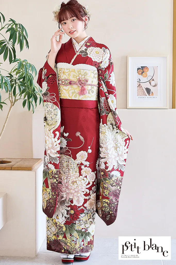 正統派古典　赤地　乱菊柄/大柄　清楚　定番　人気　上品　はんなり　大人っぽい振袖ネットレンタル　K1220
