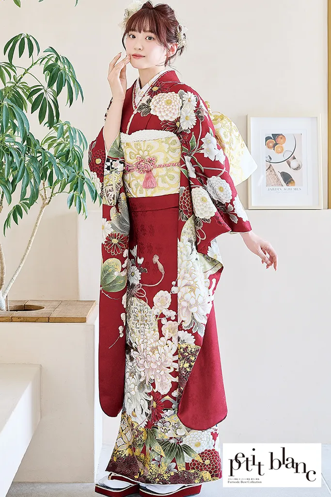 正統派古典　赤地　乱菊柄/大柄　清楚　定番　人気　上品　はんなり　大人っぽい振袖ネットレンタル　K1220
