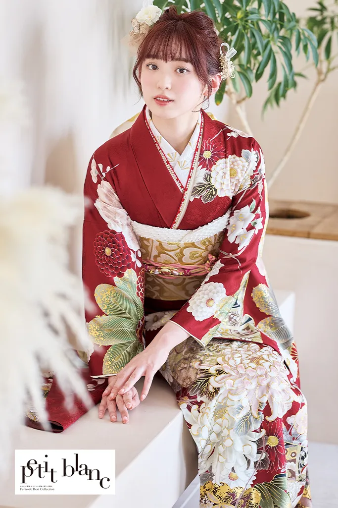 正統派古典　赤地　乱菊柄/大柄　清楚　定番　人気　上品　はんなり　大人っぽい振袖ネットレンタル　K1220