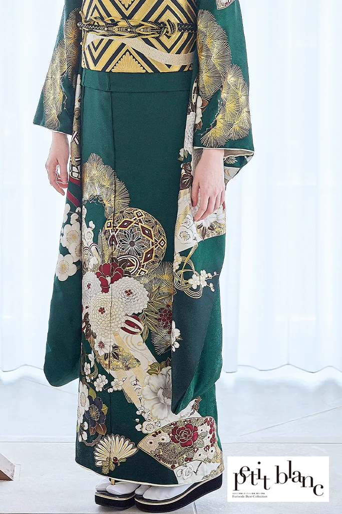 正統派古典　緑　菊柄/針松柄　大人っぽい　綺麗系　清楚　定番　おしとやか　上品　はんなり　振袖ネットレンタル　K1223