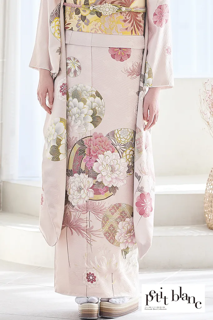 正統派古典　ピンク/淡い色　牡丹柄　かわいい　はんなり　上品　おしとやか　清楚振袖ネットレンタル　K1224