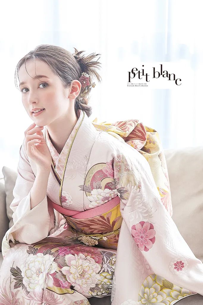 正統派古典　ピンク/淡い色　牡丹柄　かわいい　はんなり　上品　おしとやか　清楚振袖ネットレンタル　K1224