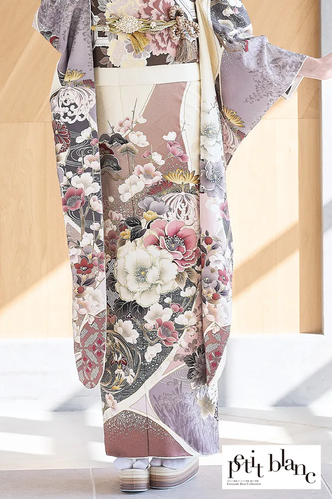 正統派古典　クリーム/ピンクベージュ　かわいい　きれいめ　上品　清楚　おしゃれ振袖ネットレンタル　K1226