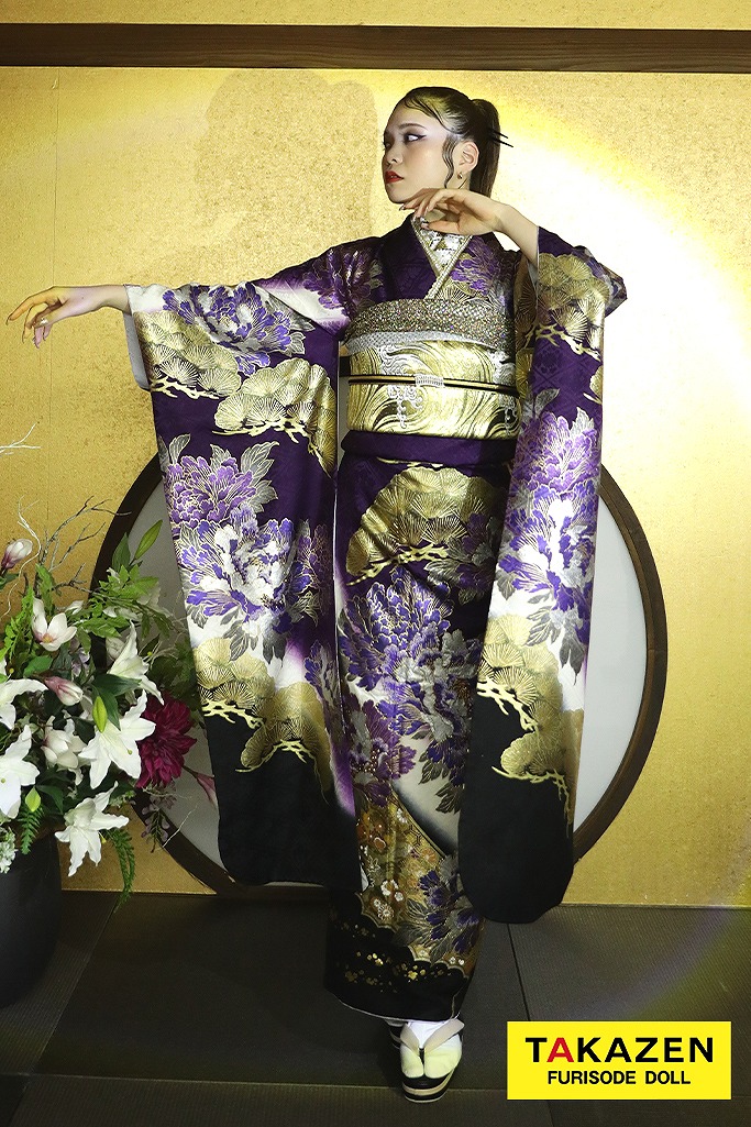 ジャパンモード　紫/黒/金　花魁風　渋い　レディース　派手　目立つ　キラキラスワロフスキー付き　23045