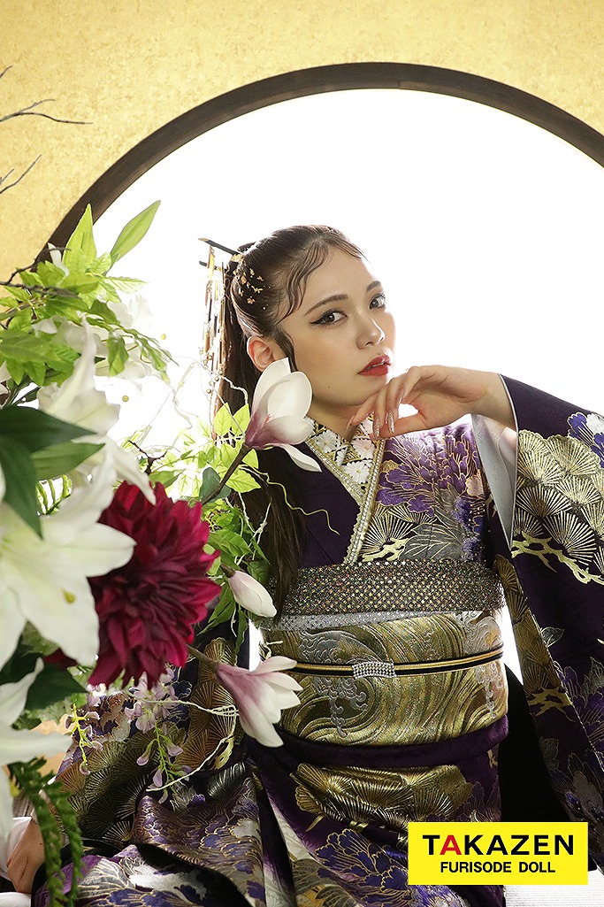 ジャパンモード　紫/黒/金　花魁風　渋い　レディース　派手　目立つ　キラキラスワロフスキー付き　23045