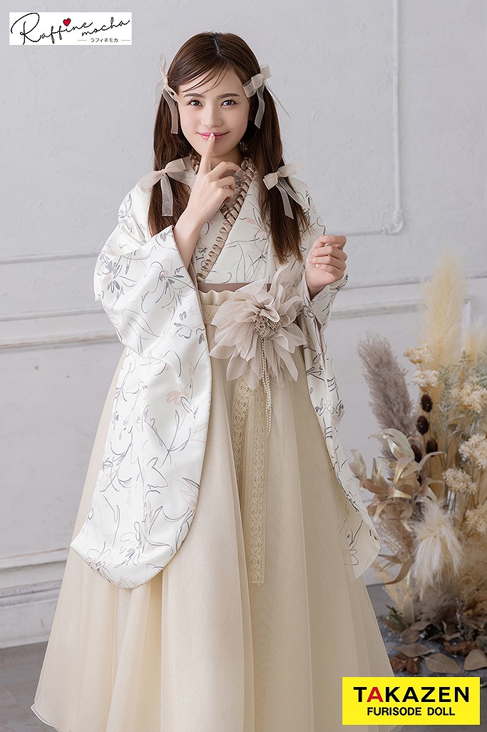 くすみカラーガーリー　白　ニュアンス柄　フレンチガーリー　ドレス袴ネットレンタル　ブーツコーデ　可愛らしい　オシャレ　R25090