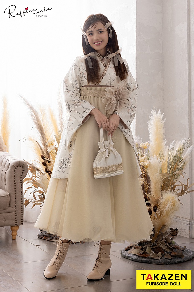 くすみカラーガーリー　白　ニュアンス柄　フレンチガーリー　ドレス袴ネットレンタル　ブーツコーデ　可愛らしい　オシャレ　R25090
