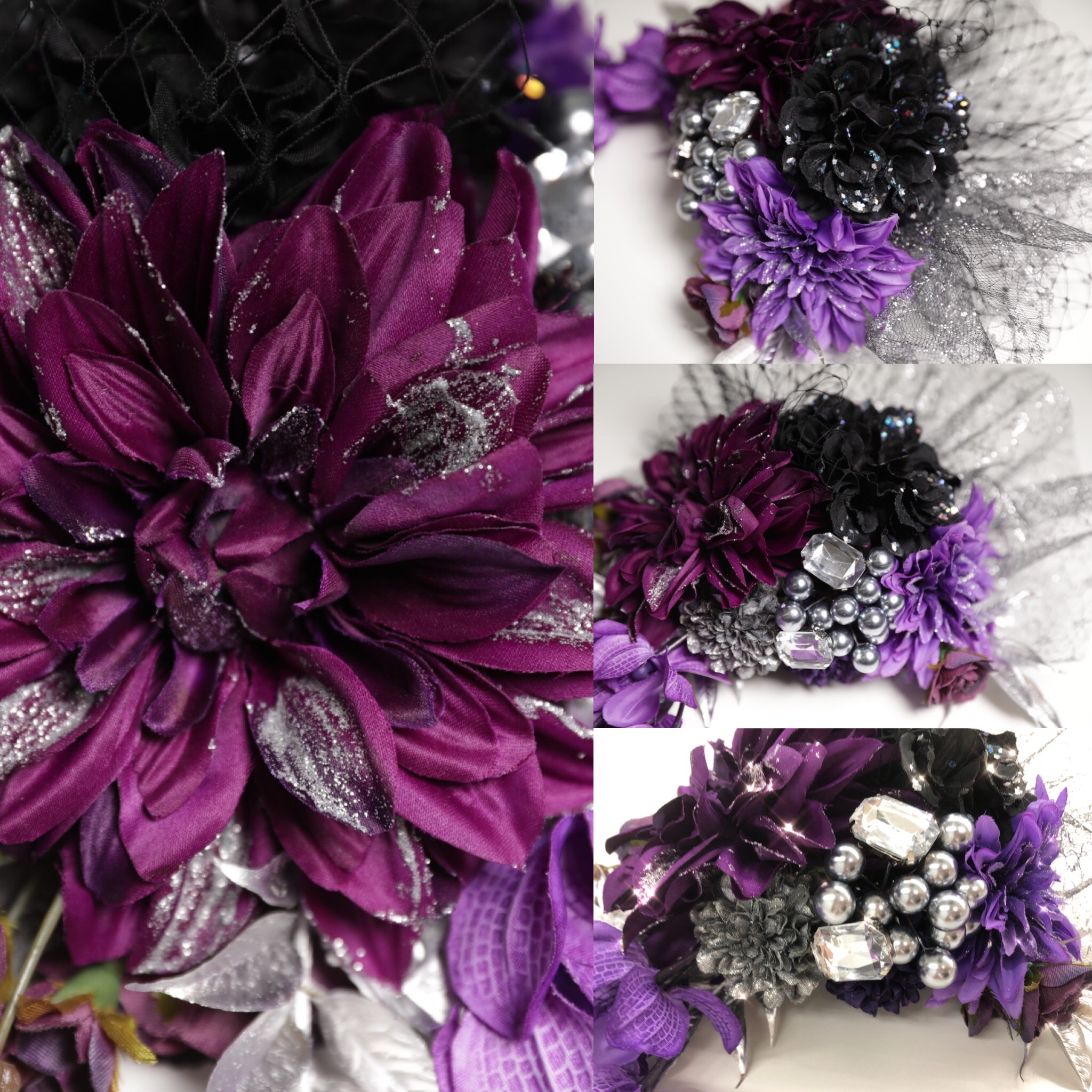 大人気目立つゴージャス　ギャル髪飾り（チュール付)　紫/黒