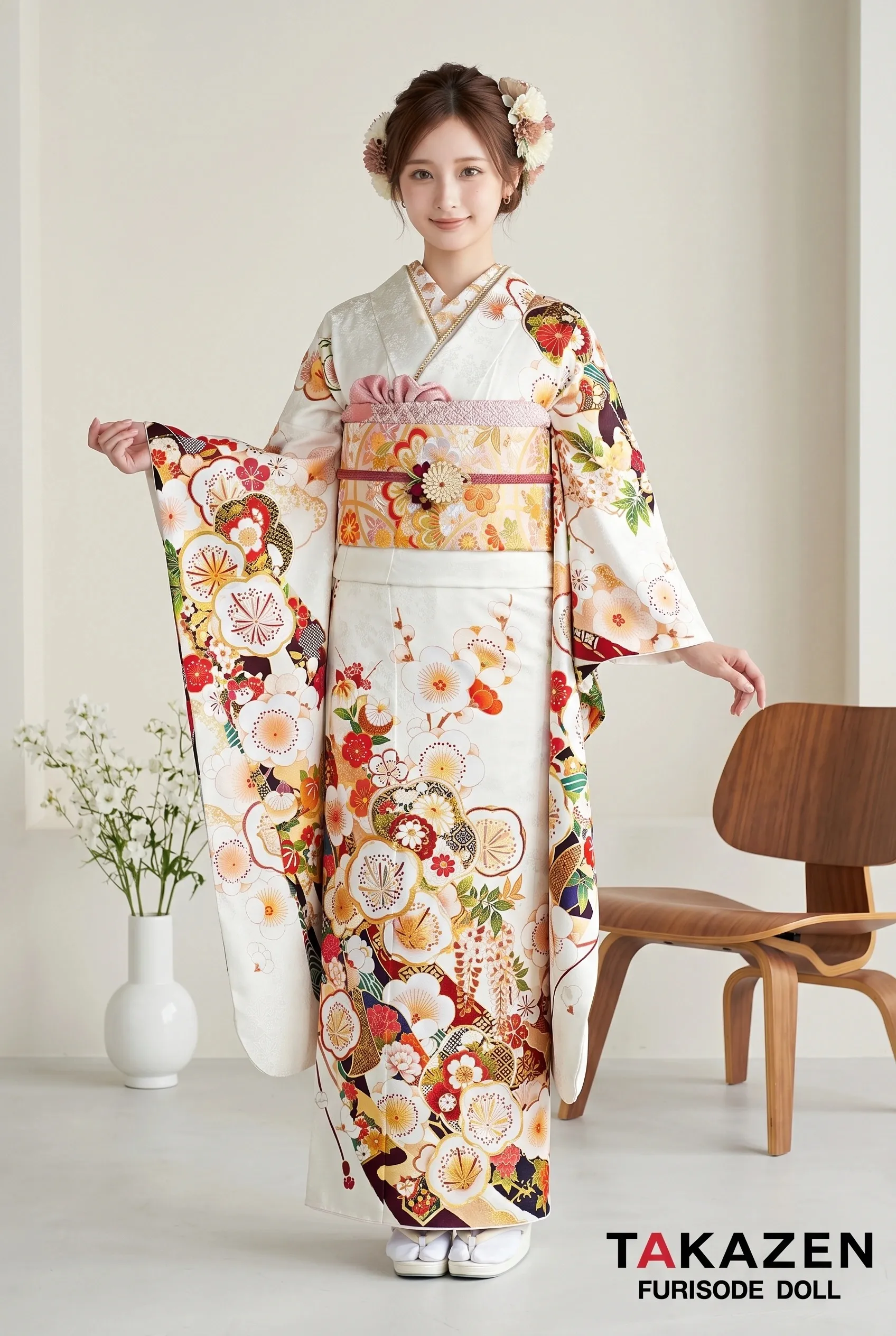 正統派古典　白　梅柄　シンプル　かわいい　低身長さんにおすすめ　天翔愛　25070
